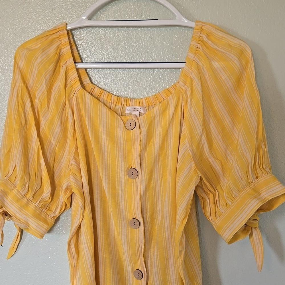 Lauren Conrad | Puff Sleeve Yellow Striped Top Size Large